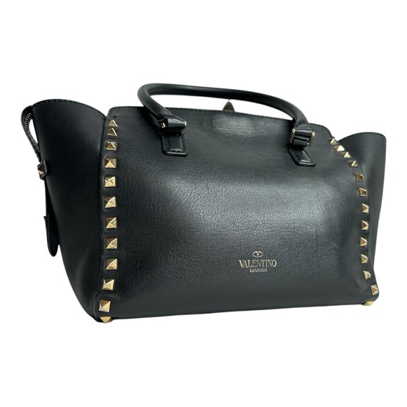 VALENTINO GARAVANI Grained Calfskin Small Rockstud Tote Black ~Authentic - Picture 12 of 14
